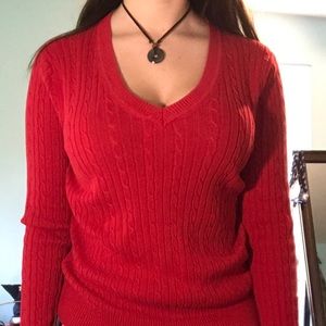 Red Tommy Hilfiger cable knit sweater